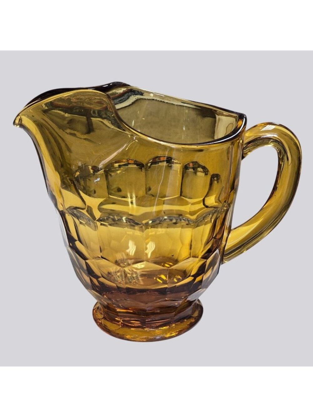 Vintage Viking Glass Amber Georgian Honeycomb 32 oz Pitcher Thumbprint Pattern